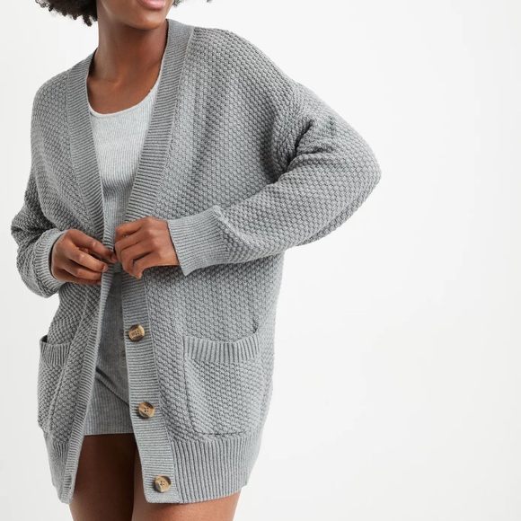 aerie Sweaters - aerie Gray Textured Knit Button-Up Cardigan